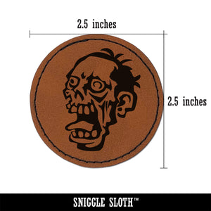 Zombie Undead Creepy Head Round Iron-On Engraved Faux Leather Patch Applique - 2.5"