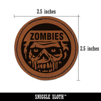 Zombies Scary Undead Face Round Iron-On Engraved Faux Leather Patch Applique - 2.5"