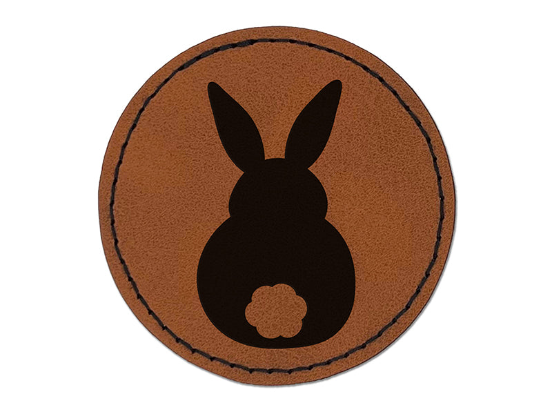 Back of Bunny Rabbit Butt Easter Round Iron-On Engraved Faux Leather Patch Applique - 2.5"