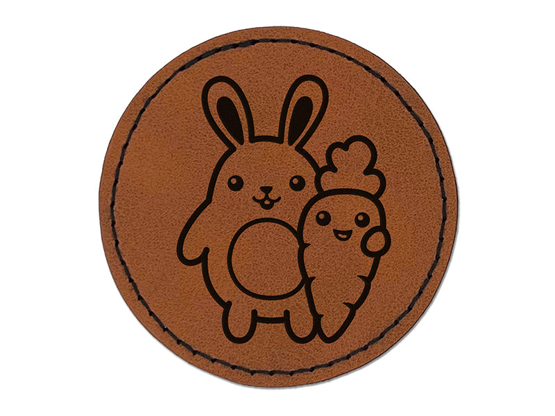 Bunny Carrot Friends Easter Round Iron-On Engraved Faux Leather Patch Applique - 2.5"