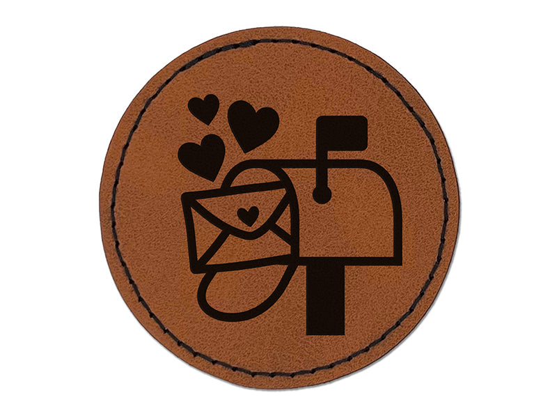 Cute Mailbox with Hearts Round Iron-On Engraved Faux Leather Patch Applique - 2.5"