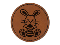 Easter Bunny with Egg Round Iron-On Engraved Faux Leather Patch Applique - 2.5"