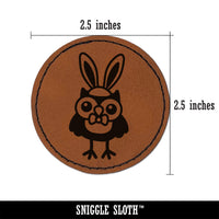 Easter Owl with Bunny Ears Round Iron-On Engraved Faux Leather Patch Applique - 2.5"