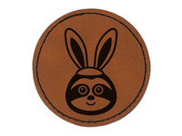 Easter Sloth with Bunny Ears Round Iron-On Engraved Faux Leather Patch Applique - 2.5"