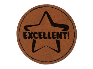 Excellent Star Teacher School Motivation Round Iron-On Engraved Faux Leather Patch Applique - 2.5"