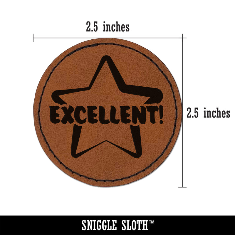 Excellent Star Teacher School Motivation Round Iron-On Engraved Faux Leather Patch Applique - 2.5"