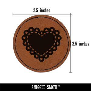 Fancy Heart Doily Love Valentine's Day Round Iron-On Engraved Faux Leather Patch Applique - 2.5"