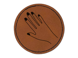 Hand with Painted Nails Round Iron-On Engraved Faux Leather Patch Applique - 2.5"