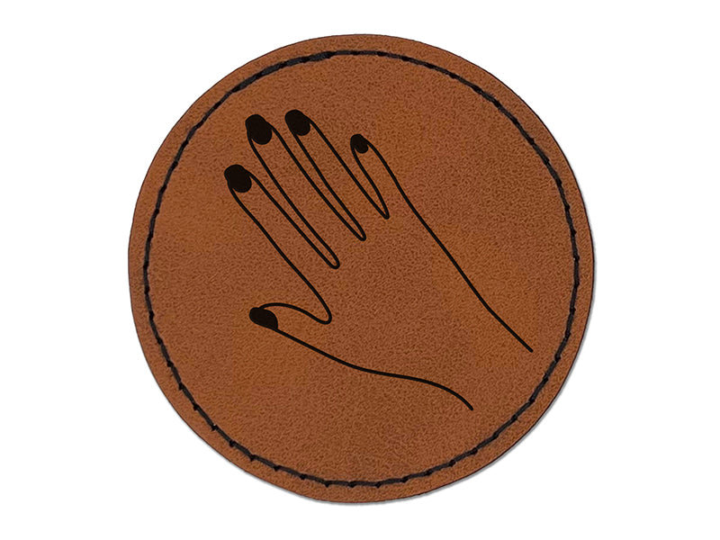 Hand with Painted Nails Round Iron-On Engraved Faux Leather Patch Applique - 2.5"