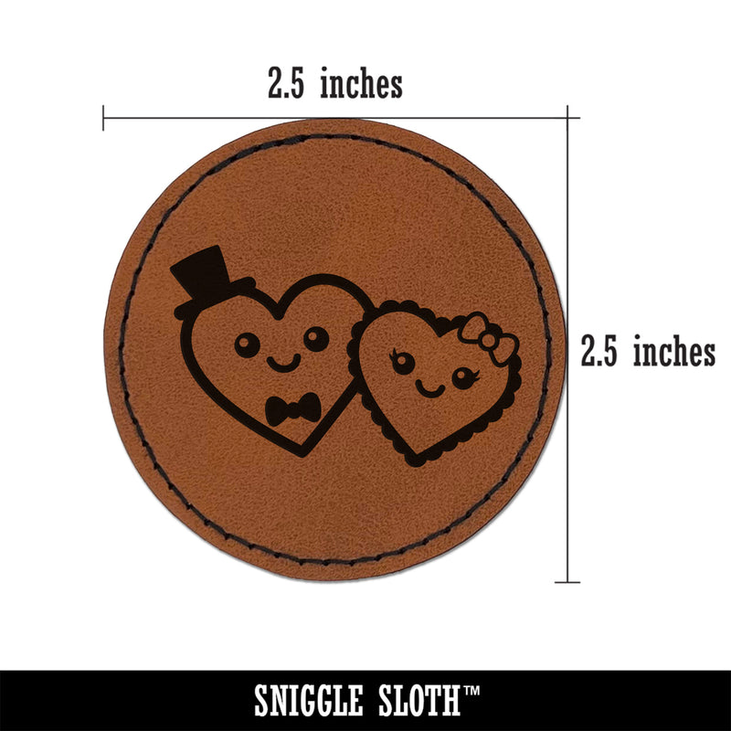 Heart Couple Love Anniversary Valentine's Day Round Iron-On Engraved Faux Leather Patch Applique - 2.5"