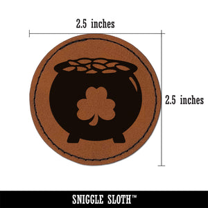 Lucky Pot of Gold with Shamrock Saint Patrick's Day Round Iron-On Engraved Faux Leather Patch Applique - 2.5"