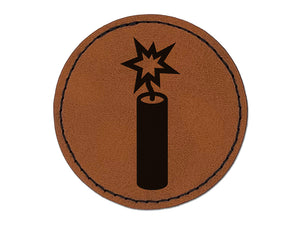 Stick of Dynamite Firecracker Round Iron-On Engraved Faux Leather Patch Applique - 2.5"