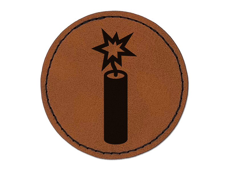 Stick of Dynamite Firecracker Round Iron-On Engraved Faux Leather Patch Applique - 2.5"