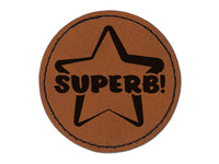 Superb Star Teacher School Motivation Round Iron-On Engraved Faux Leather Patch Applique - 2.5"