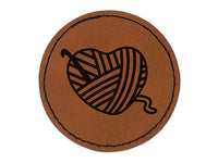 Yarn Heart Crocheting Round Iron-On Engraved Faux Leather Patch Applique - 2.5"