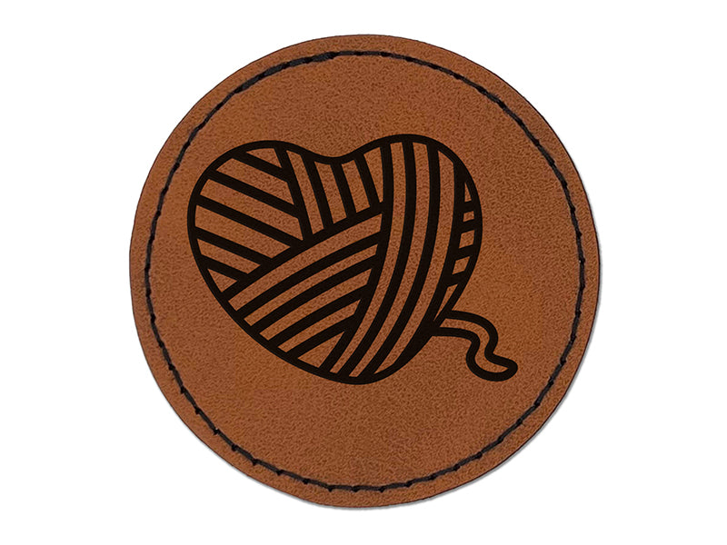 Yarn Heart Round Iron-On Engraved Faux Leather Patch Applique - 2.5"