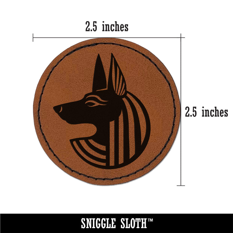 Anubis Head Egyptian God of Death Round Iron-On Engraved Faux Leather Patch Applique - 2.5"