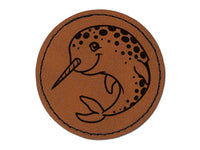 Cheery Spotted Narwhal Round Iron-On Engraved Faux Leather Patch Applique - 2.5"