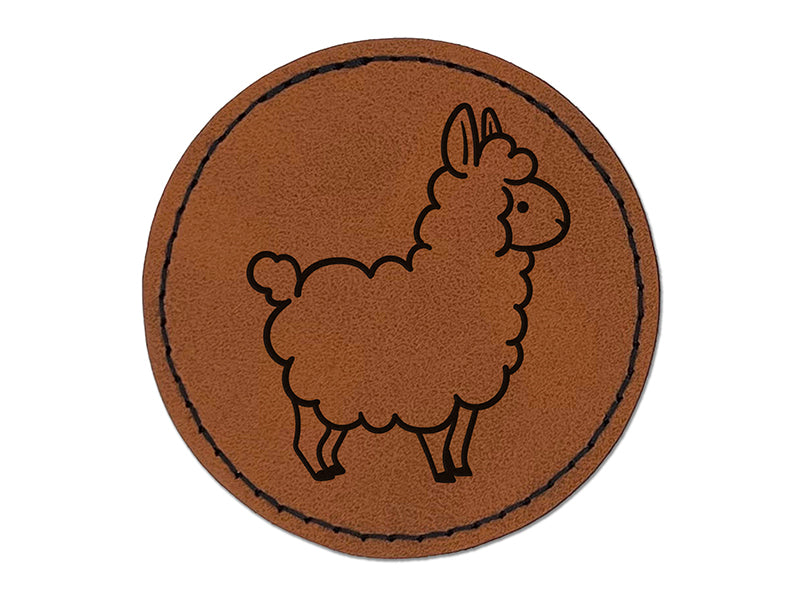 Chibi Little Llama Round Iron-On Engraved Faux Leather Patch Applique - 2.5"