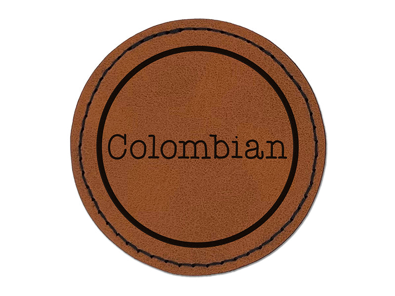 Colombian Typewriter Coffee Label Round Iron-On Engraved Faux Leather Patch Applique - 2.5"