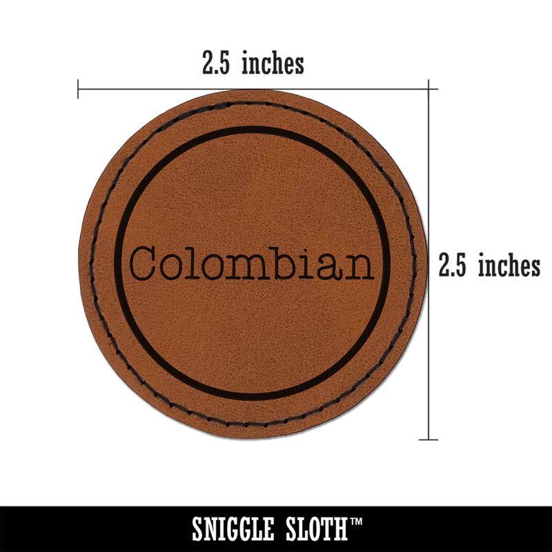 Colombian Typewriter Coffee Label Round Iron-On Engraved Faux Leather Patch Applique - 2.5"