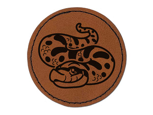 Cute Hognose Snake Round Iron-On Engraved Faux Leather Patch Applique - 2.5"