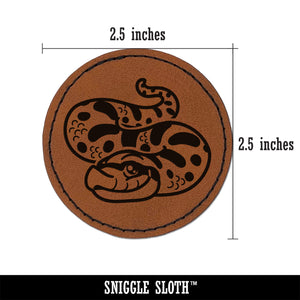 Cute Hognose Snake Round Iron-On Engraved Faux Leather Patch Applique - 2.5"