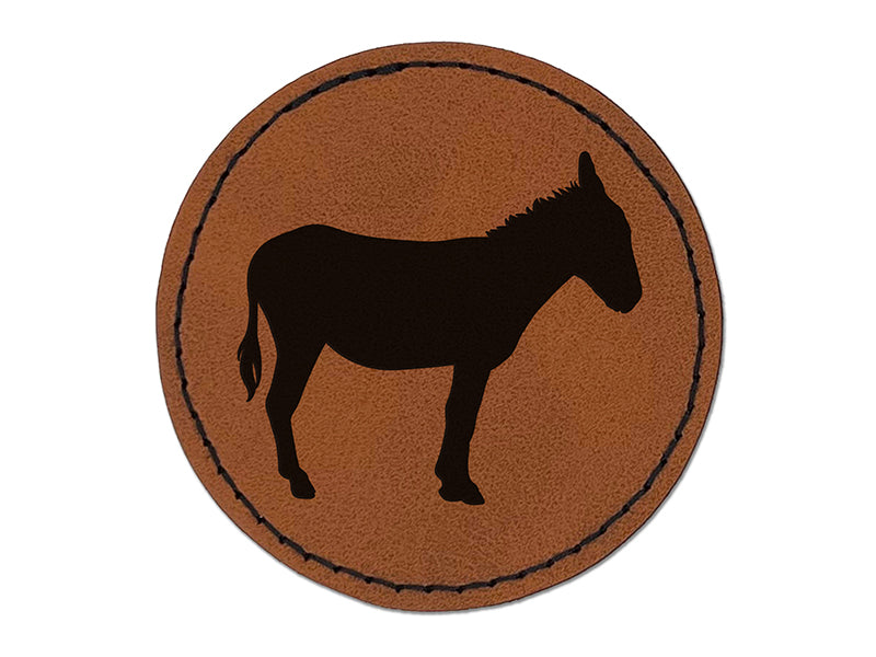 Donkey Silhouette Solid Round Iron-On Engraved Faux Leather Patch Applique - 2.5"