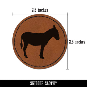 Donkey Silhouette Solid Round Iron-On Engraved Faux Leather Patch Applique - 2.5"