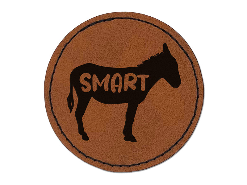 Donkey Smart Ass Silhouette Solid Round Iron-On Engraved Faux Leather Patch Applique - 2.5"