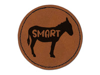 Donkey Smart Ass Silhouette Solid Round Iron-On Engraved Faux Leather Patch Applique - 2.5"