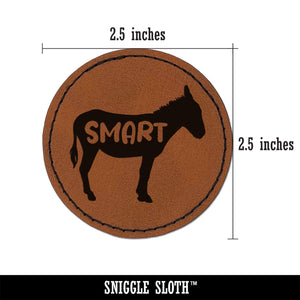 Donkey Smart Ass Silhouette Solid Round Iron-On Engraved Faux Leather Patch Applique - 2.5"