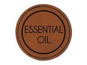 Essential Oil Minimalistic Font Round Iron-On Engraved Faux Leather Patch Applique - 2.5"