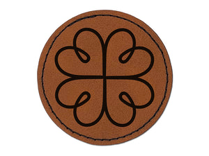 Four Leaf Lucky Clover Tribal Celtic Knot Round Iron-On Engraved Faux Leather Patch Applique - 2.5"