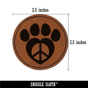 Paw Print Dog Cat Heart Peace Sign Round Iron-On Engraved Faux Leather Patch Applique - 2.5"