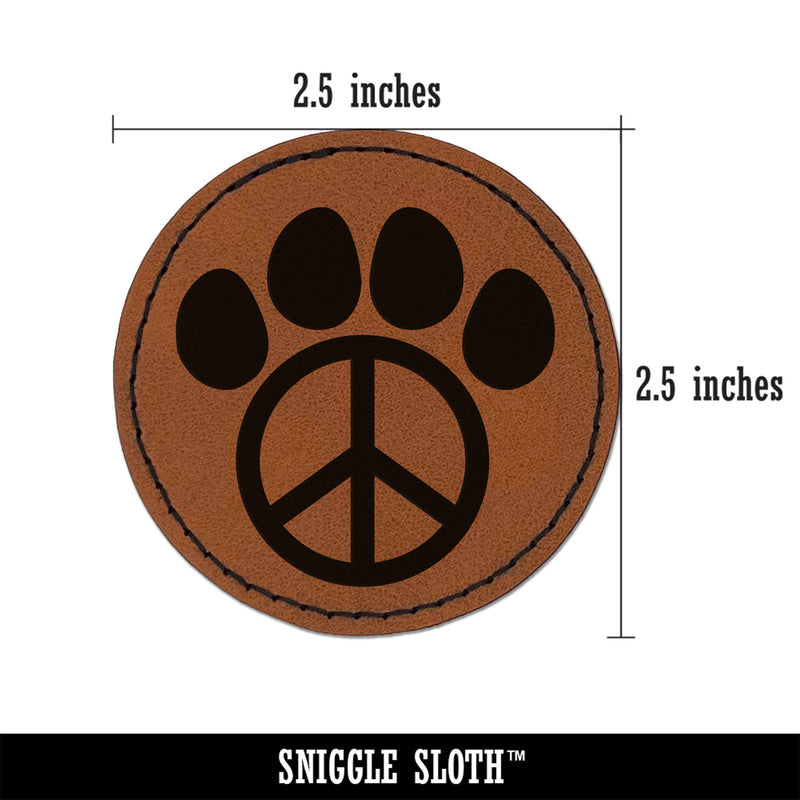Paw Print Dog Cat Peace Sign Round Iron-On Engraved Faux Leather Patch Applique - 2.5"