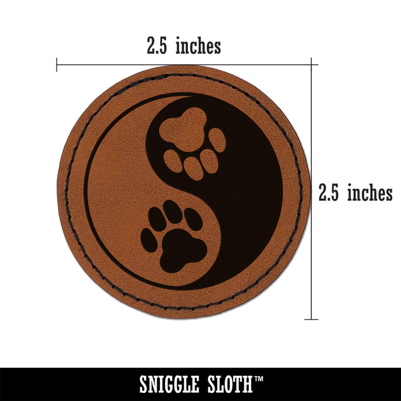 Paw Prints Yin Yang Cat Dog Round Iron-On Engraved Faux Leather Patch Applique - 2.5"