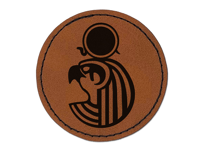 Ra Head Egyptian God of the Sun Round Iron-On Engraved Faux Leather Patch Applique - 2.5"