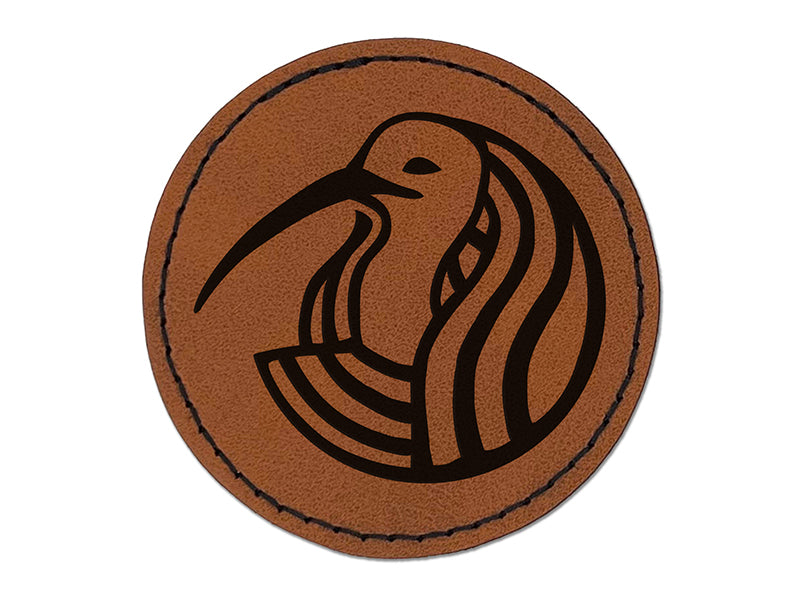 Thoth Head Egyptian God of Knowledge Round Iron-On Engraved Faux Leather Patch Applique - 2.5"