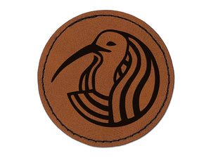 Thoth Head Egyptian God of Knowledge Round Iron-On Engraved Faux Leather Patch Applique - 2.5"