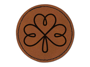 Three Leaf Clover Shamrock Tribal Celtic Knot Round Iron-On Engraved Faux Leather Patch Applique - 2.5"