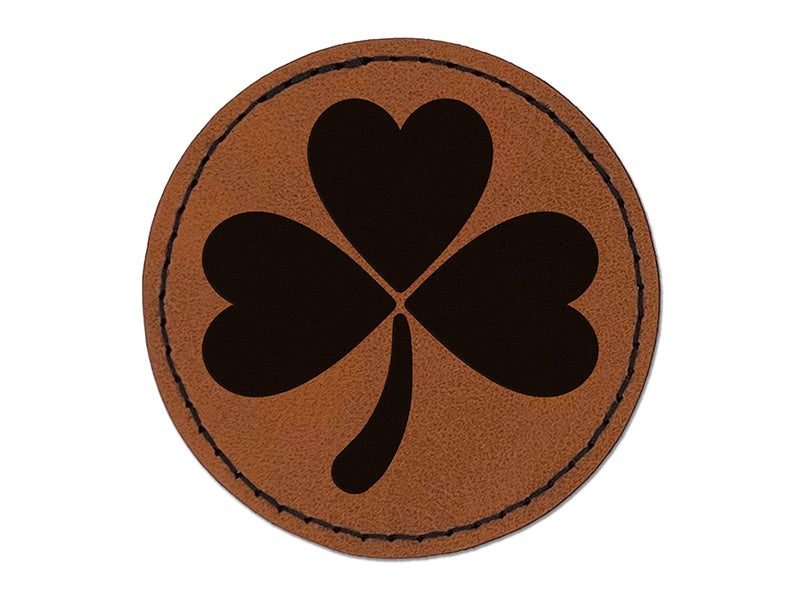 Three Leaf Clover Shamrock Round Iron-On Engraved Faux Leather Patch Applique - 2.5"