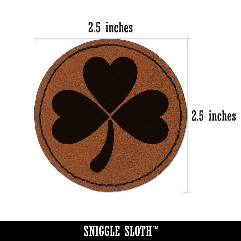 Three Leaf Clover Shamrock Round Iron-On Engraved Faux Leather Patch Applique - 2.5"