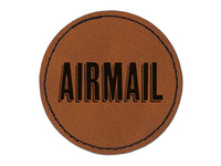 Airmail Fun Drop Shadow Text Round Iron-On Engraved Faux Leather Patch Applique - 2.5"