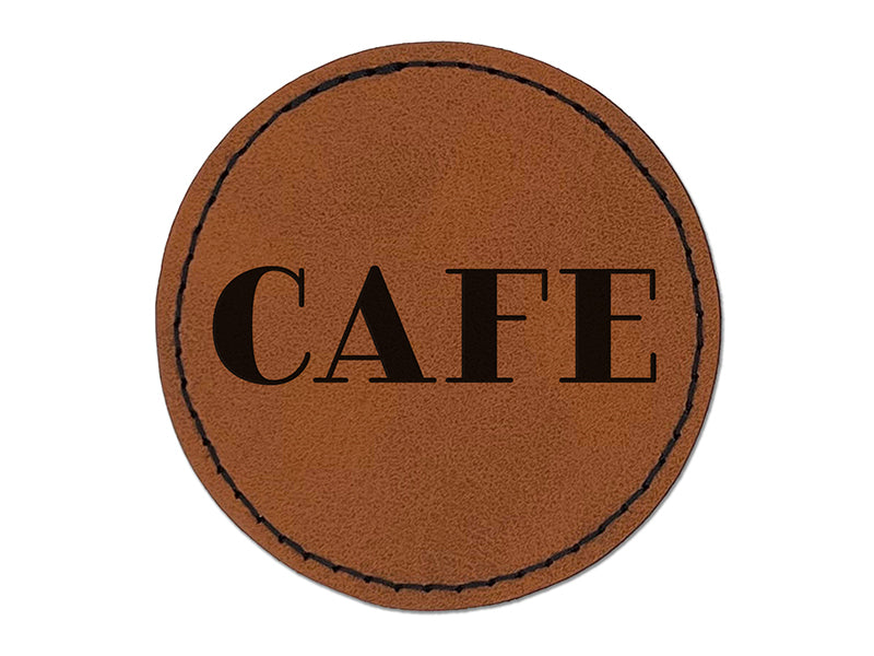 Cafe Fun Text Round Iron-On Engraved Faux Leather Patch Applique - 2.5"