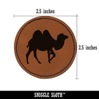 Camel Dromedary Silhouette Round Iron-On Engraved Faux Leather Patch Applique - 2.5"