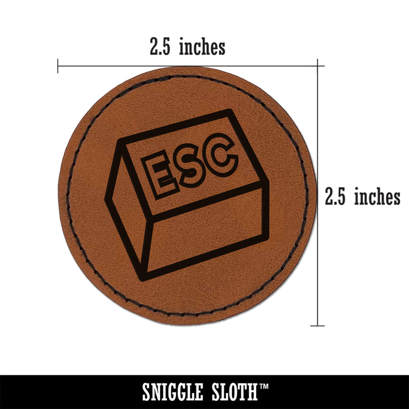 Escape Button Computer Keyboard Funny Round Iron-On Engraved Faux Leather Patch Applique - 2.5"