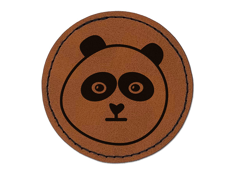 Meh Panda Face Unamused Round Iron-On Engraved Faux Leather Patch Applique - 2.5"