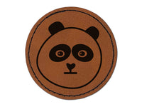 Meh Panda Face Unamused Round Iron-On Engraved Faux Leather Patch Applique - 2.5"