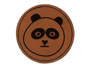 Meh Panda Face Unamused Round Iron-On Engraved Faux Leather Patch Applique - 2.5"